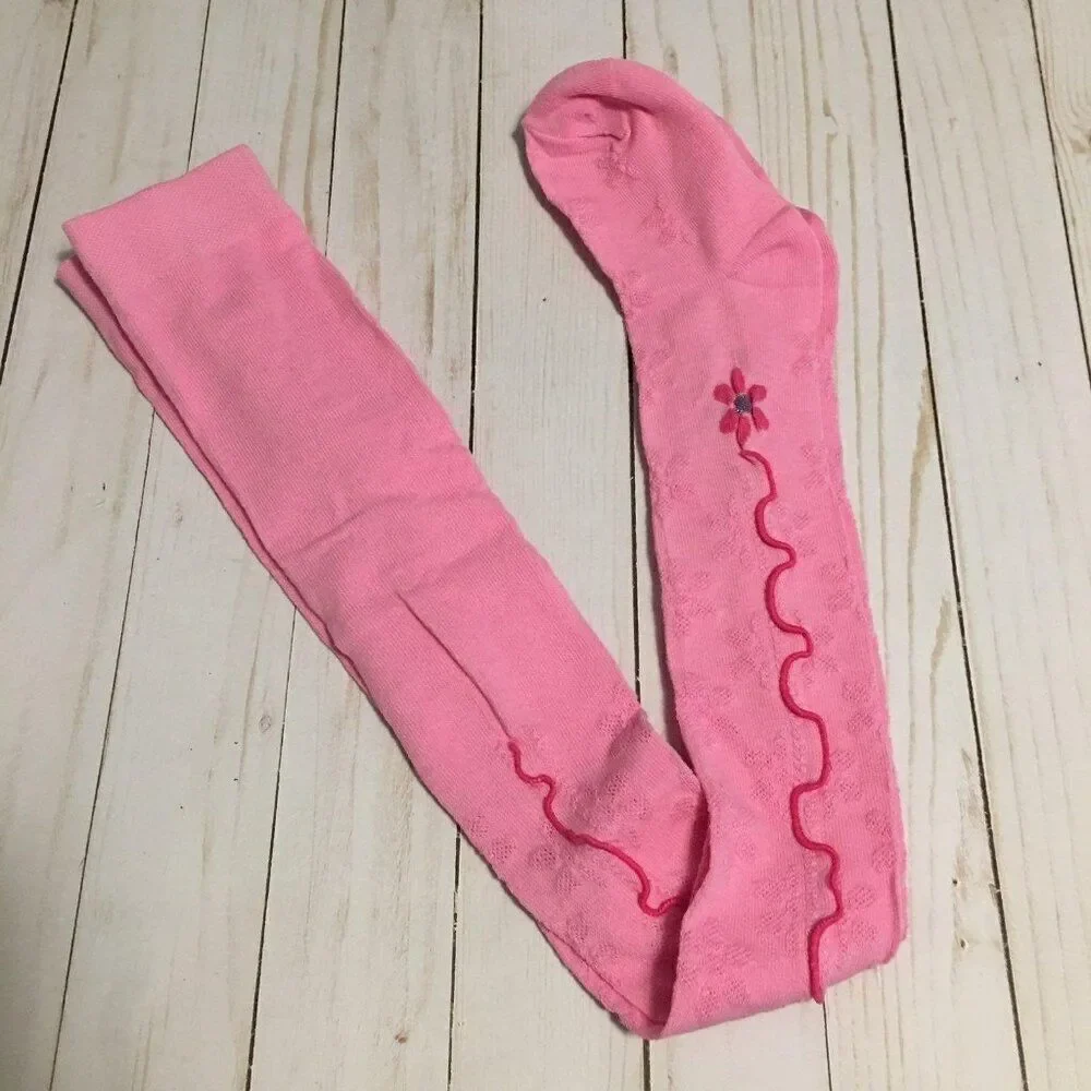 Pink Girls Tights With Floral Design By Scorpio Size 128-134 85% Cotton 10% Poly